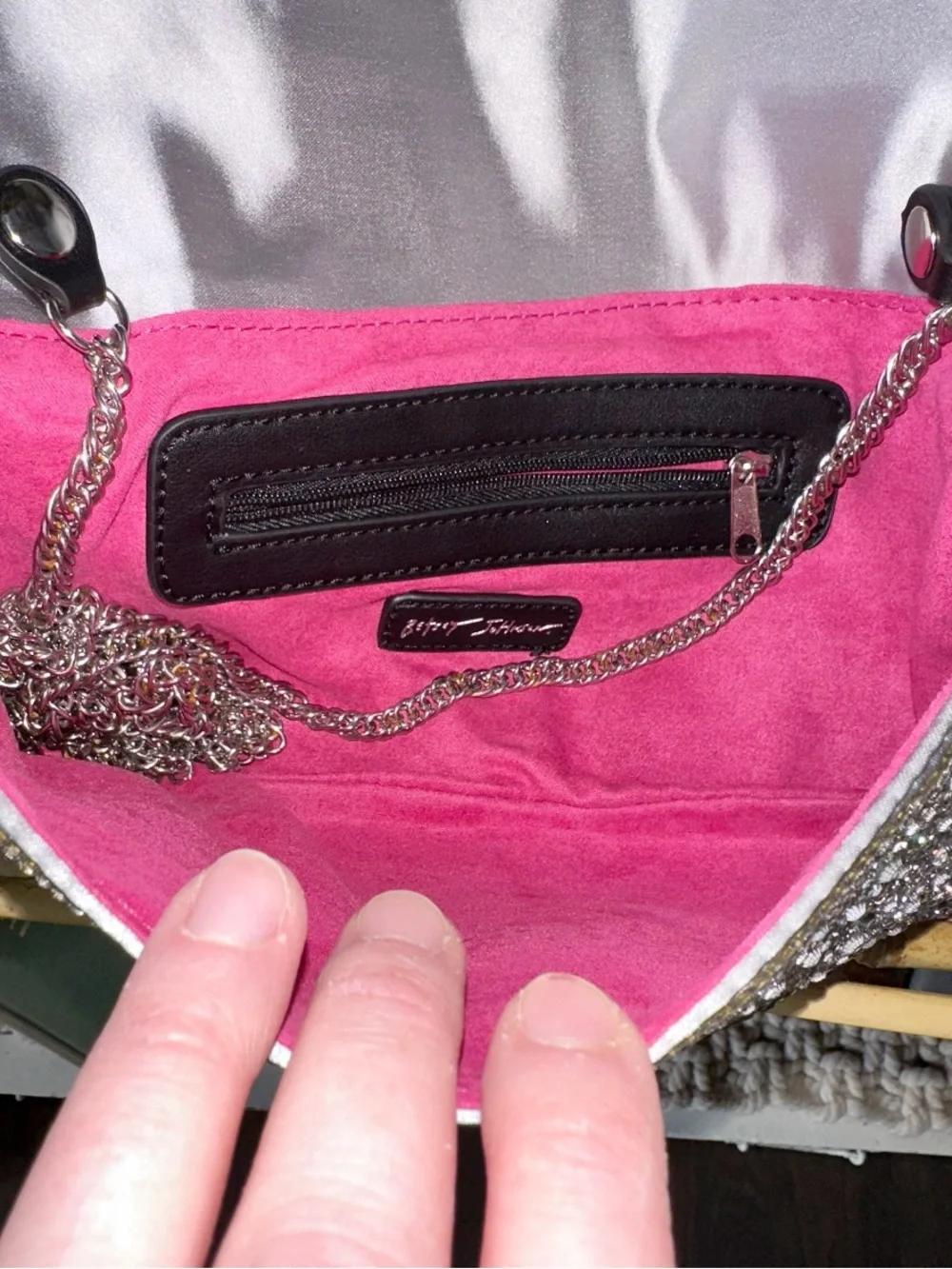 Betsey Johnson Women’s All Eyes on Me Rhinestone Clutch in Silver